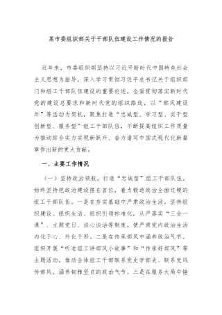 某市委组织部关于干部队伍建设工作情况的报告
