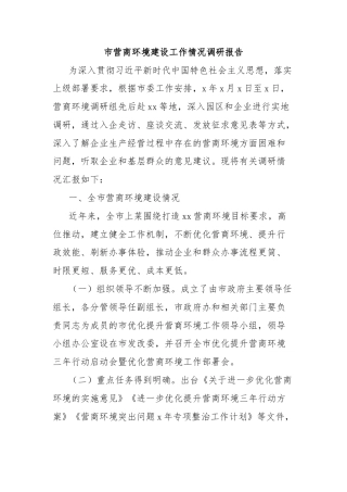 市营商环境建设工作情况调研报告