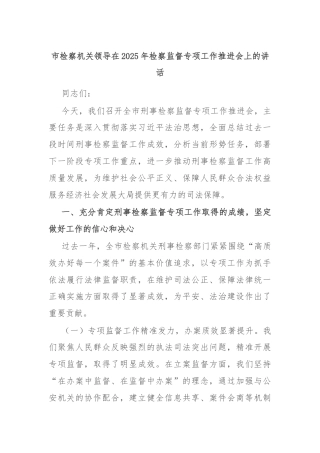 市检察机关领导在2025年检察监督专项工作推进会上的讲话