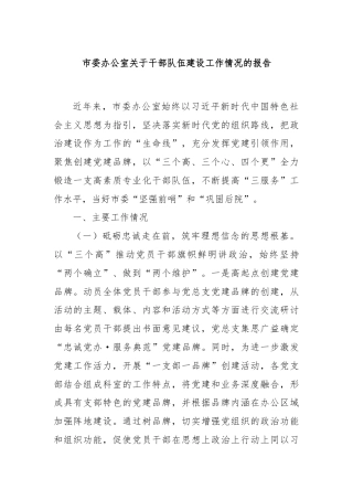 市委办公室关于干部队伍建设工作情况的报告