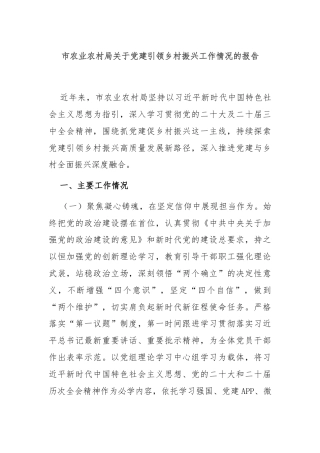 市农业农村局关于党建引领乡村振兴工作情况的报告