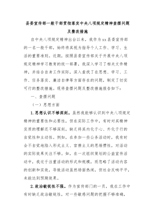 县委宣传部一般干部贯彻落实中央八项规定精神查摆问题及整改措施