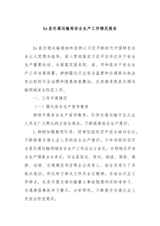 Xx县交通运输局安全生产工作情况报告