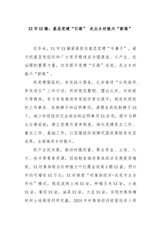 XX市XX镇：基层党建“引路” 走出乡村振兴“新路”