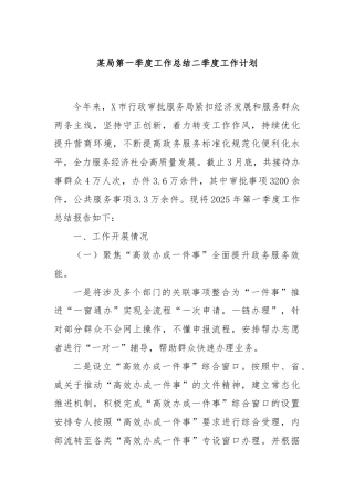 某局第一季度工作总结二季度工作计划