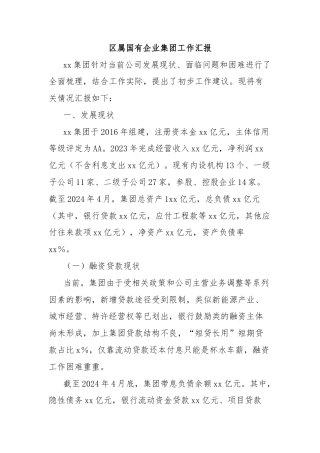 区属国有企业集团工作汇报