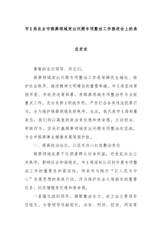 市X局在全市殡葬领域突出问题专项整治工作推进会上的表态发言