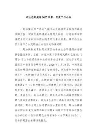 市生态环境局2025年第一季度工作小结