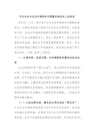 市长在全市生态环境保护问题整改推进会上的讲话