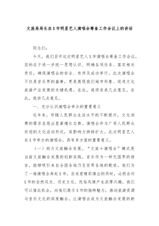 文旅局局长在X市明星艺人演唱会筹备工作会议上的讲话