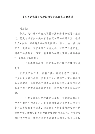 县委书记在县平安建设领导小组会议上的讲话