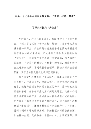 中央一号文件乡村振兴主题文章：“选苗、护花、酿蜜”写好乡村振兴“产业篇”