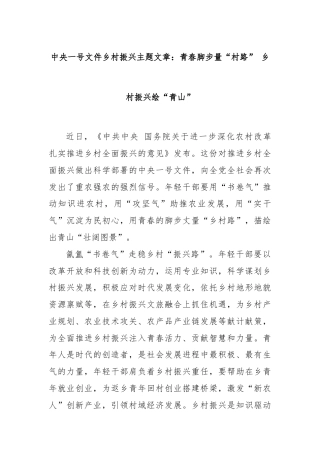 中央一号文件乡村振兴主题文章：青春脚步量“村路” 乡村振兴绘“青山”