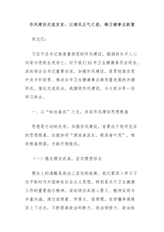 作风建设交流发言：以清风正气之姿，铸卫健事业新篇