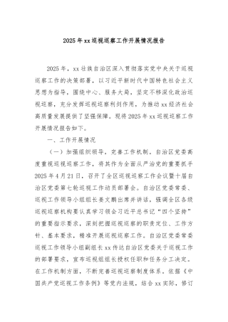 2025年xx巡视巡察工作开展情况报告