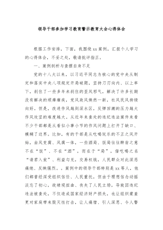 领导干部参加学习教育警示教育大会心得体会