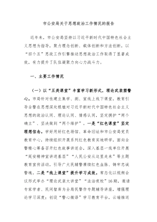 市公安局关于思想政治工作情况的报告