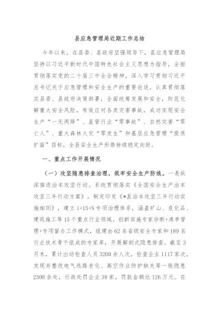 县应急管理局近期工作总结