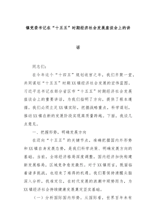 镇党委书记在“十五五”时期经济社会发展座谈会上的讲话
