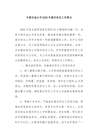 中国石油公司2025年意识形态工作要点