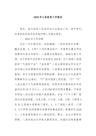 2025年X县政府工作报告