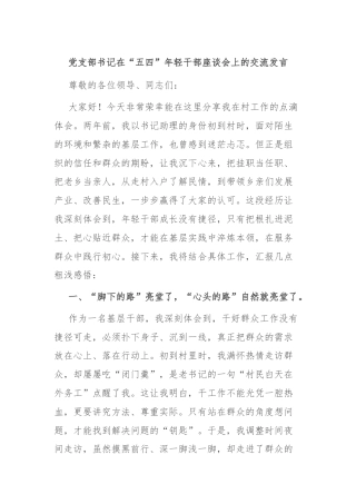 党支部书记在“五四”年轻干部座谈会上的交流发言