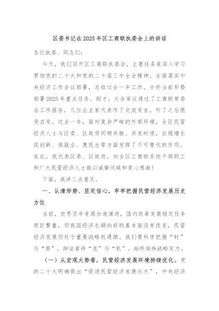 区委书记在2025年区工商联执委会上的讲话