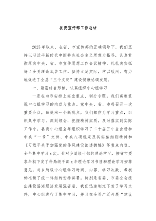 县委宣传部工作总结