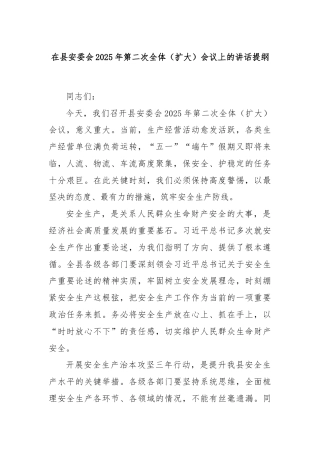 在县安委会2025年第二次全体（扩大）会议上的讲话提纲