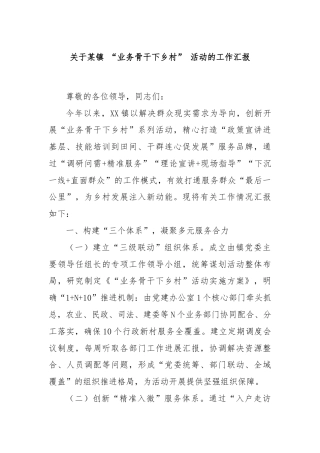 关于某镇 “业务骨干下乡村” 活动的工作汇报