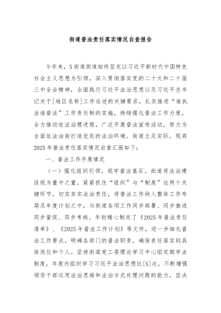 街道普法责任落实情况自查报告