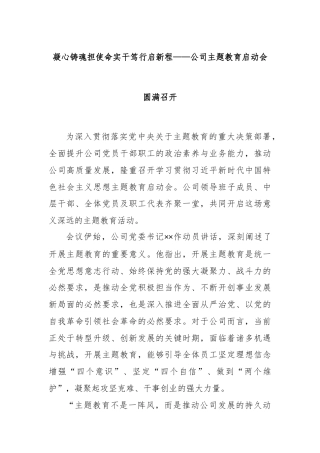 凝心铸魂担使命实干笃行启新程——公司主题教育启动会圆满召开