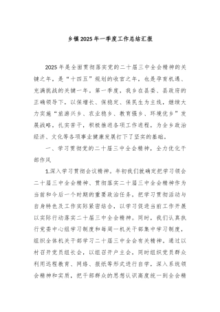 乡镇2025年一季度工作总结汇报