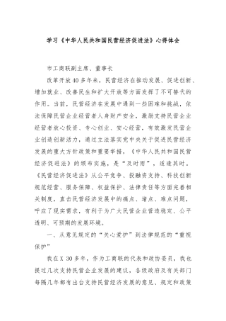 学习《中华人民共和国民营经济促进法》心得体会