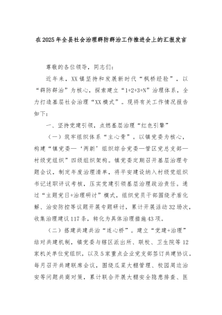 在2025年全县社会治理群防群治工作推进会上的汇报发言