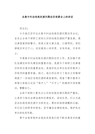 在集中纠治违规饮酒问题动员部署会上的讲话
