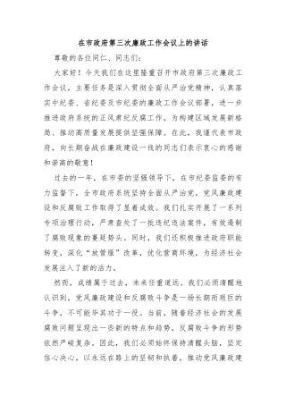 在市政府第三次廉政工作会议上的讲话