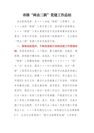 市级“两企三新”党建工作总结