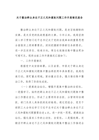 关于整治群众身边不正之风和腐败问题工作开展情况报告