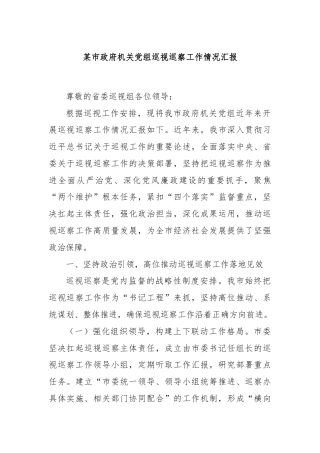 某市政府机关党组巡视巡察工作情况汇报