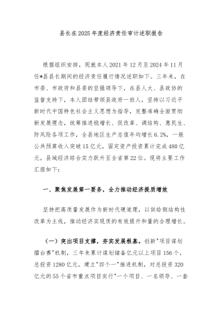 县长在2025年度经济责任审计述职报告