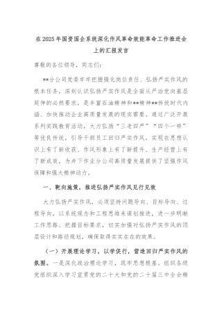 在2025年国资国企系统深化作风革命效能革命工作推进会上的汇报发言