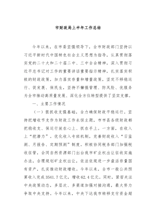 市财政局上半年工作总结