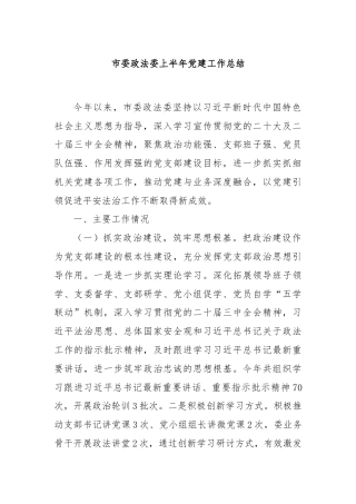市委政法委上半年党建工作总结