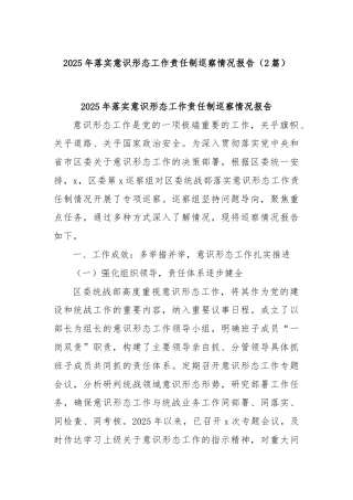 (2篇)2025年落实意识形态工作责任制巡察情况报告