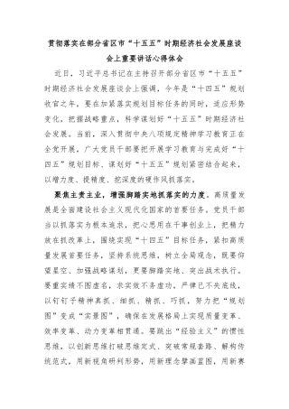 贯彻落实在部分省区市“十五五”时期经济社会发展座谈会上重要讲话心得体会