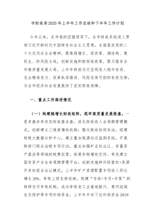 市财政局2025年上半年工作总结和下半年工作计划