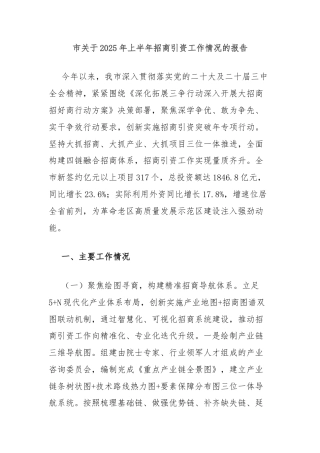 市关于2025年上半年招商引资工作情况的报告