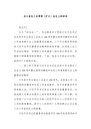 在X省总工会常委（扩大）会议上的讲话