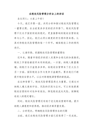 在税收风险管理分析会上的讲话